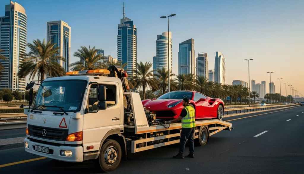 car towing Dubai service helping a broken vehicle